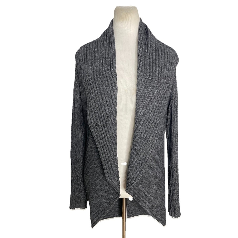 AUTUMN CASHMERE Open Cardigan‎ Sweater Gray Ribbed Cashmere Merino Blend Medium